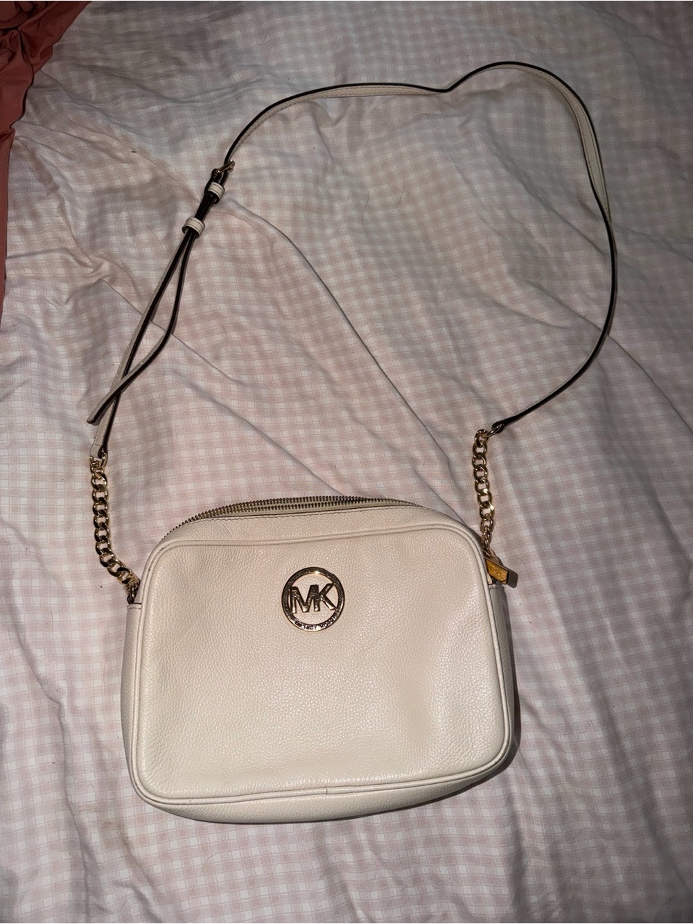 Michael Kors White Leather MK Logo Crossbody Bag